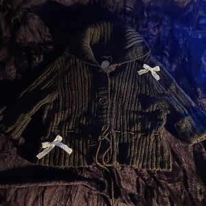 brown crocheted button up sweater